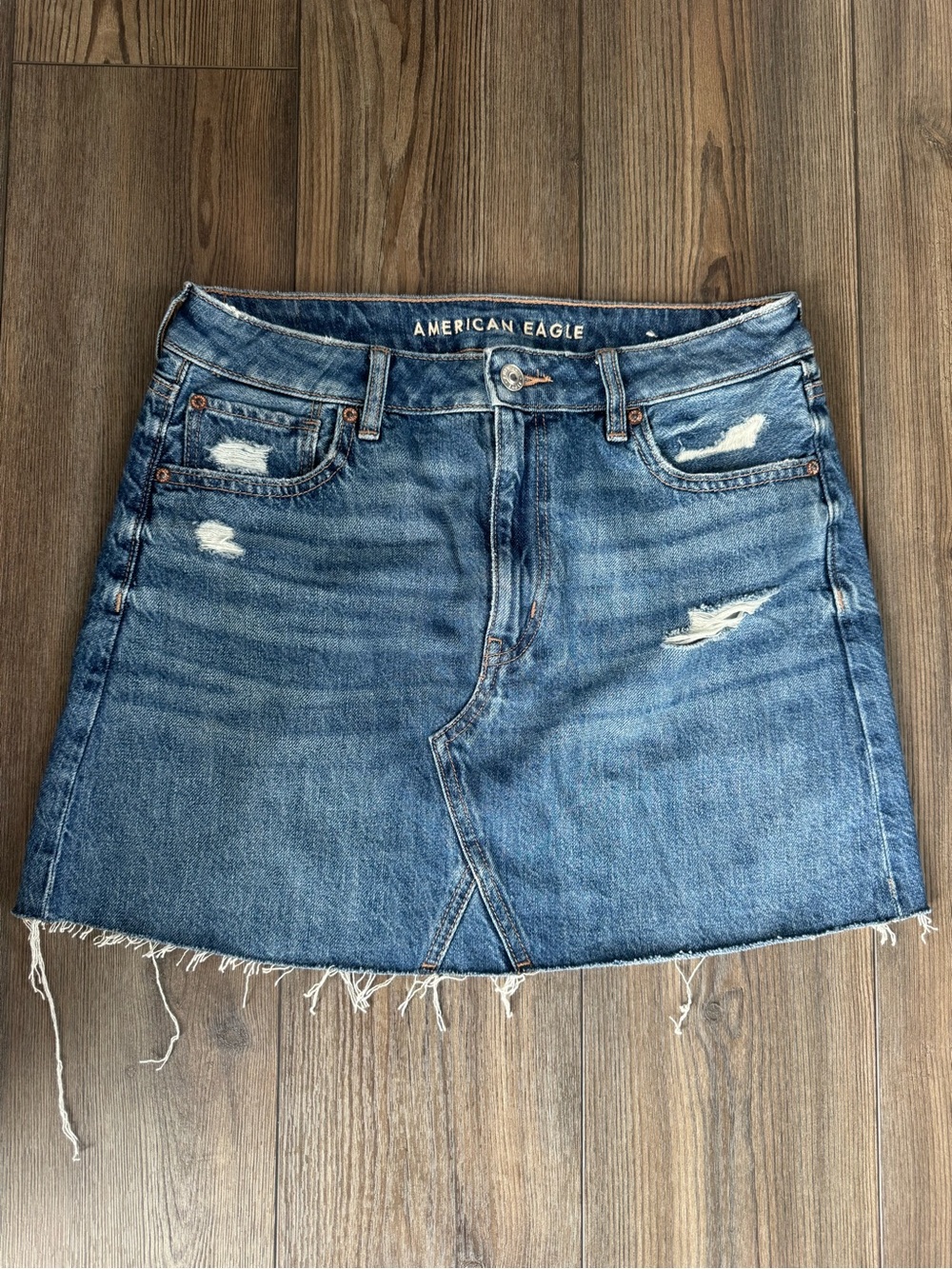 American Eagle Outfitters Distressed Denim super hi rise a-line Skirt